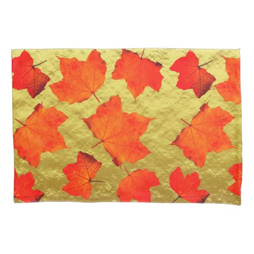 Fall Leaves Maple Tree Foliage Orange Gold Foil Pillow Case