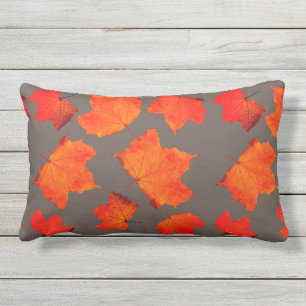 Fall Leaves Maple Tree Foliage Orange Grey Brown Lumbar Pillow