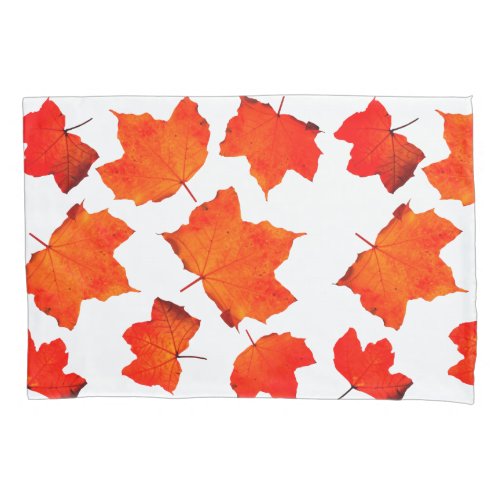 Fall Leaves Maple Tree Foliage Orange White Trendy Pillow Case