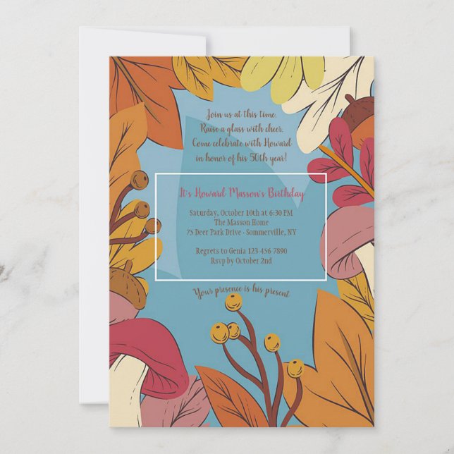 Fall Leaves Masculine Birthday Party Invitation (Front)