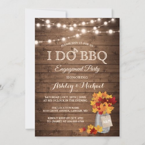 Fall Leaves Mason Jar I DO BBQ Engagement Party Invitation