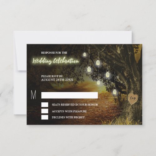 Fall Leaves Mason Jar Oak Tree Wedding RSVP Cards