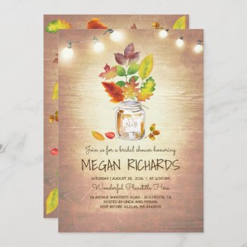 Fall Leaves Mason Jar Rustic Country Bridal Shower Invitation by lovelywow at Zazzle