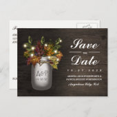 Fall Leaves Mason Jar Rustic Save The Date Cards (Front/Back)
