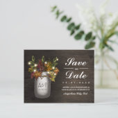 Fall Leaves Mason Jar Rustic Save The Date Cards (Standing Front)
