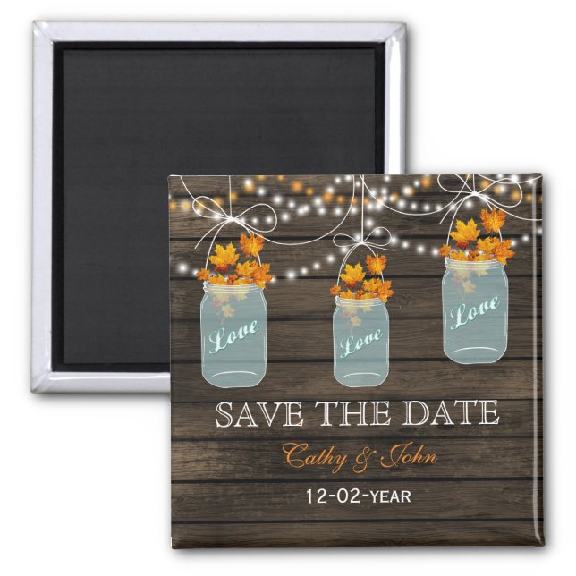 fall leaves mason jar save the Date Magnet (Front)
