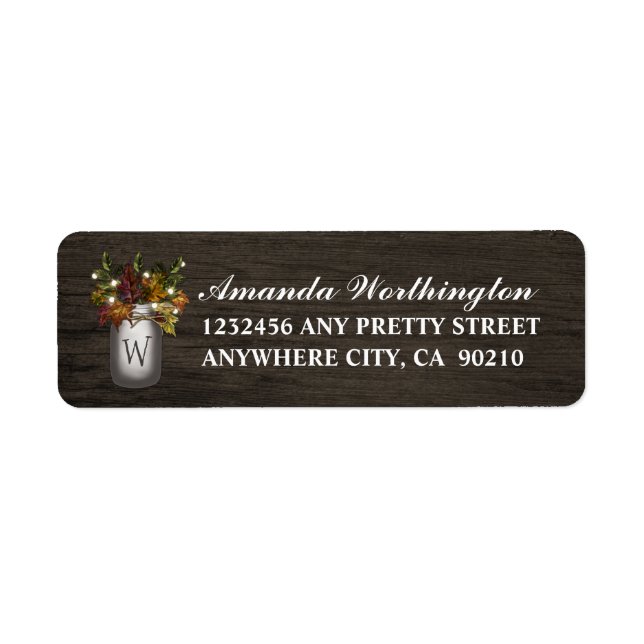 Fall Leaves Mason Jar Wedding Address Labels (Front)