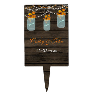 Fall leaves mason jar wedding cake picks