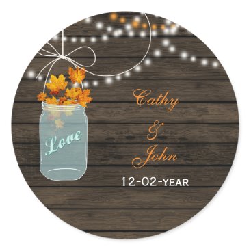 fall leaves mason jar wedding favor stickers