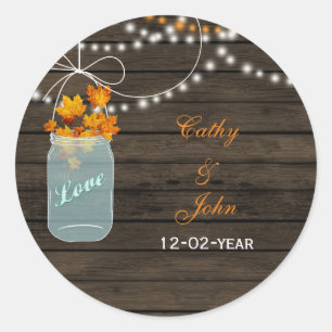 fall leaves mason jar wedding favor stickers