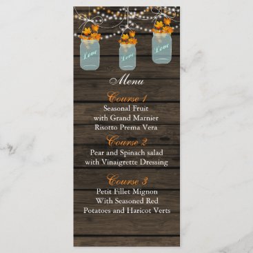fall leaves mason jar wedding menu cards