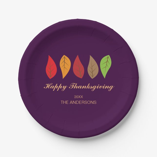 Fall Leaves Minimal Thanksgiving Personalized Paper Plates (Front)