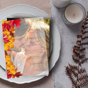 Fall Leaves Minimalist Autumn Wedding Vellum Invitations