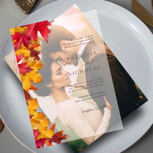 Fall Leaves Minimalist Autumn Wedding Vellum Invitations
