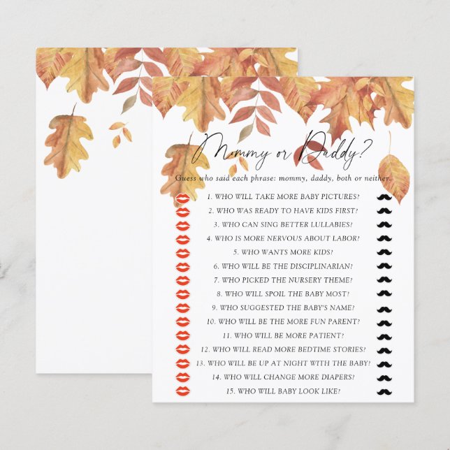 Fall leaves - mommy or daddy baby shower game (Front/Back)