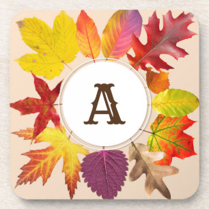 Fall leaves monogram beverage coaster