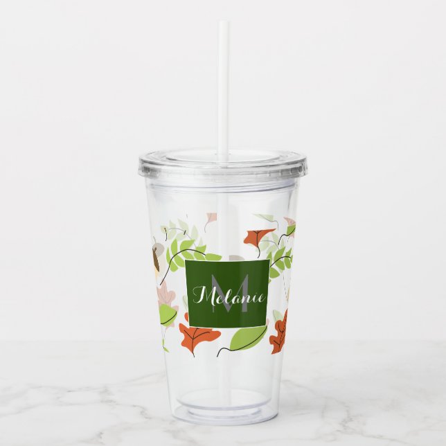 Fall Leaves Monogram Custom Acrylic Tumbler (Front)