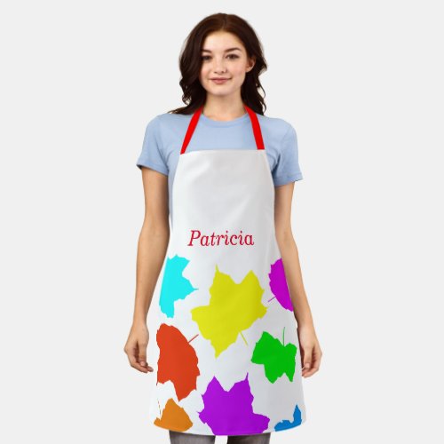 Fall Leaves Multicolor Autumn Thanksgiving Name Apron