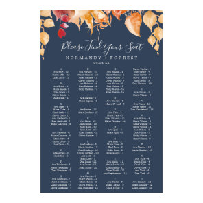 Fall Leaves | Navy Blue Alphabetical Seating Chart