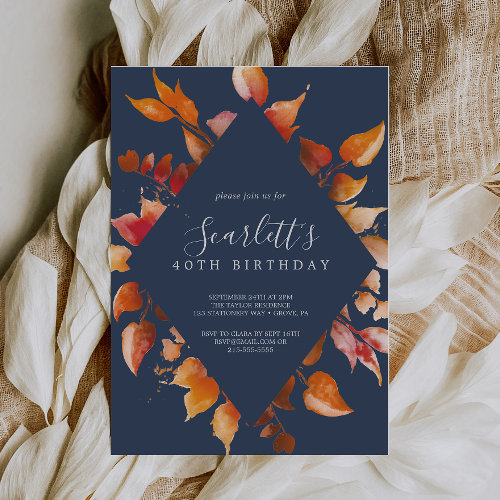 Fall Leaves | Navy Blue & Burgundy 40th Birthday