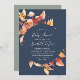 Fall Leaves   Navy Blue & Burgundy Baby Shower Invitation