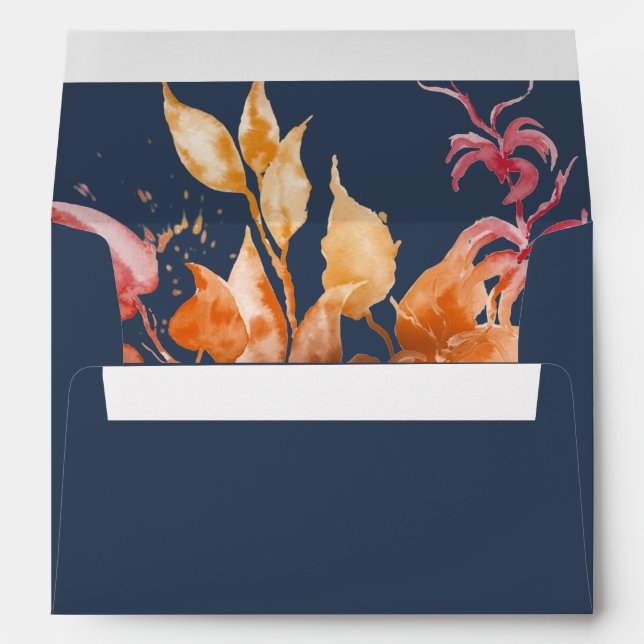 Fall Leaves | Navy Blue & Burgundy Invitation Envelope (Back (Bottom))