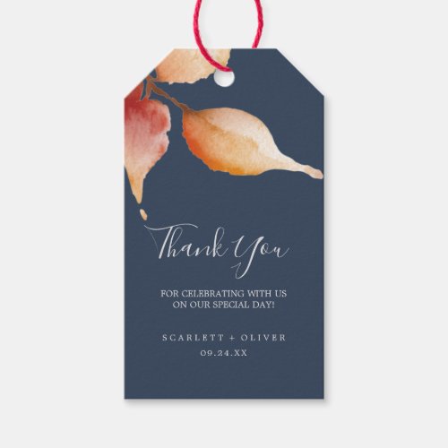 Fall Leaves  Navy Blue  Burgundy Thank You Favor Gift Tags