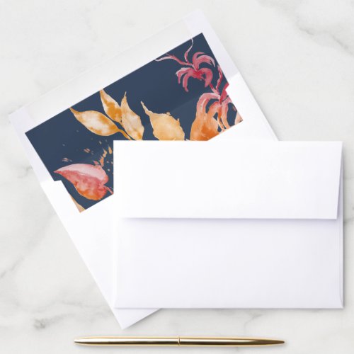 Fall Leaves | Navy Blue & Burgundy Wedding Envelope Liner