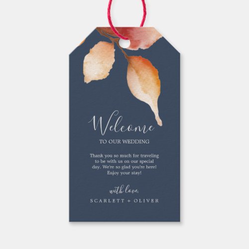 Fall Leaves  Navy Blue  Burgundy Wedding Welcome Gift Tags