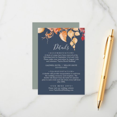 Fall Leaves  Navy Blue Details Enclosure Card