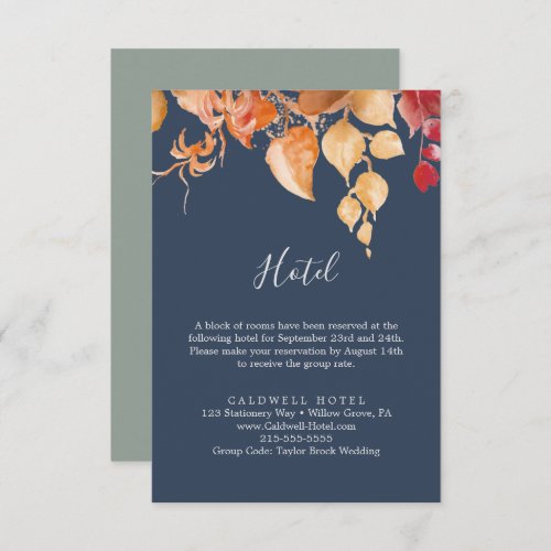 Fall Leaves  Navy Blue Hotel Enclosure Card
