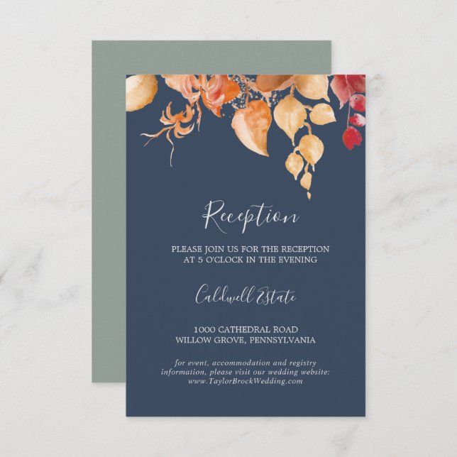 Fall Leaves | Navy Blue Reception Insert Card (Front/Back)