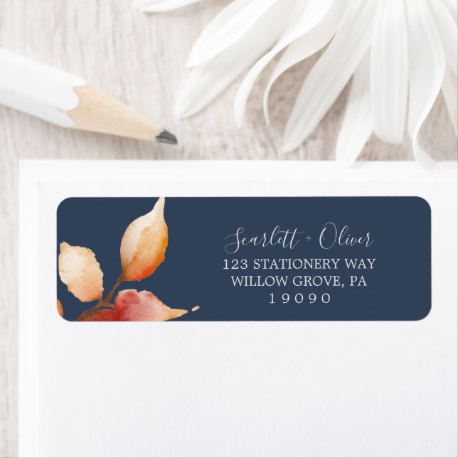 Fall Leaves | Navy Blue Return Address Label (Insitu)