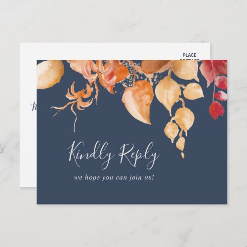 Fall Leaves  Navy Blue Song Request RSVP Postcard
