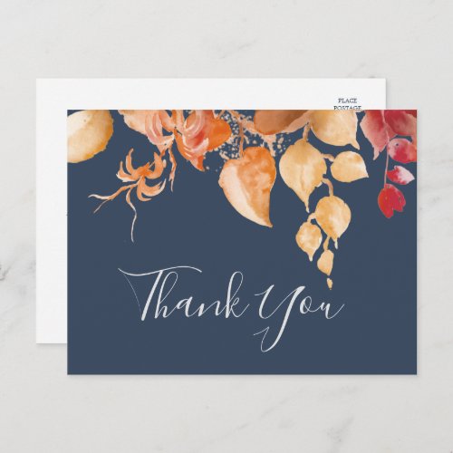Fall Leaves  Navy Blue Thank You Postcard