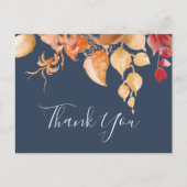 Fall Leaves | Navy Blue Thank You Postcard (Front)
