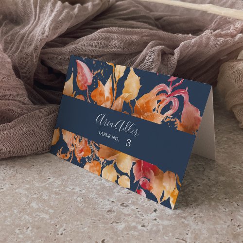 Fall Leaves  Navy Blue Wedding Place Cards