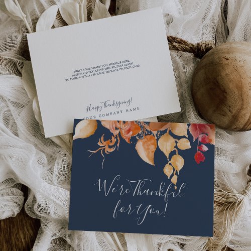 Fall Leaves  Navy Blue Were Thankful for You Thank You Card