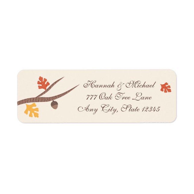 Fall Leaves Oak Tree Branch Acorn Label (Front)