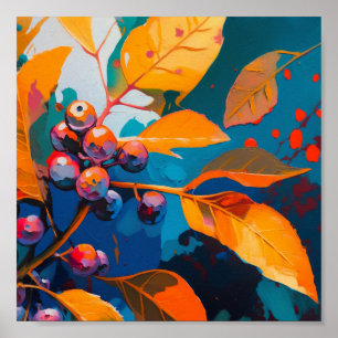 Fall leaves oil painted. Abstract autumn foliage  Poster