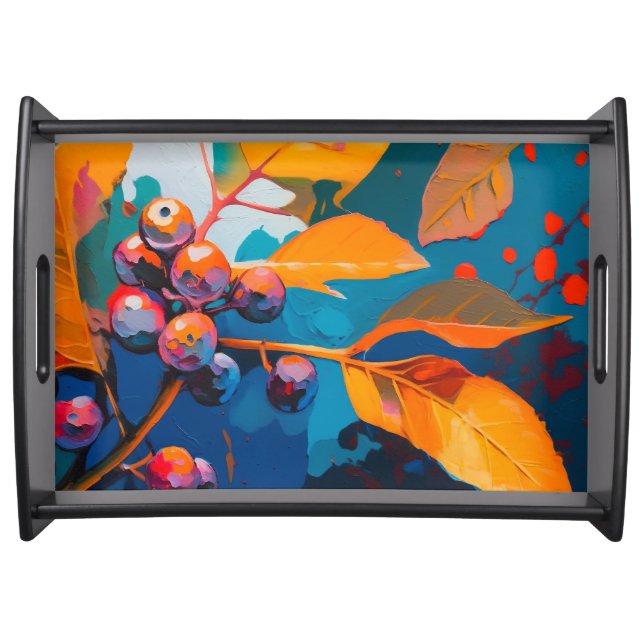 Fall leaves oil painted. Abstract autumn foliage  Serving Tray (Front)