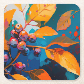 Fall leaves oil painted. Abstract autumn foliage  Square Paper Coaster