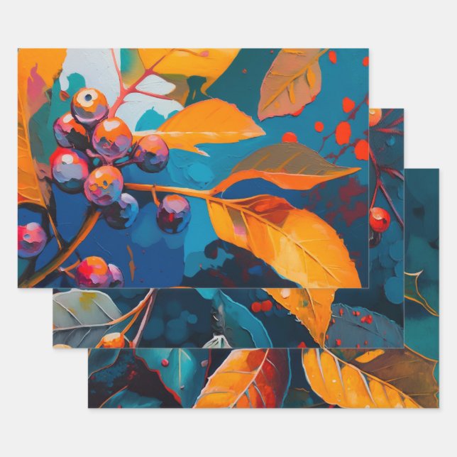 Fall leaves oil painted. Abstract autumn foliage Wrapping Paper Sheets (Set)