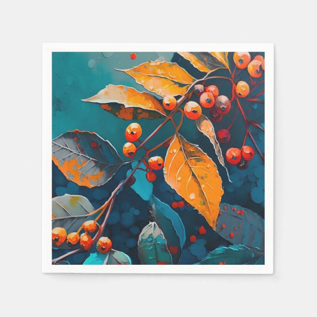 Fall leaves oil painted. Nature autumn foliage  Napkins (Front)