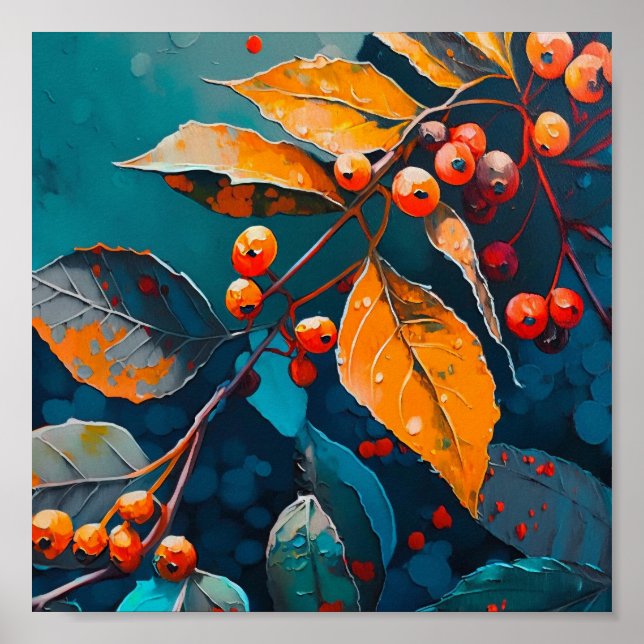 Fall leaves oil painted. Nature autumn foliage Poster (Front)