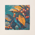 Fall leaves oil painted. Nature autumn foliage  Scarf<br><div class="desc">Fall leaves and rowan berry Scarf. Abstract modern autumn nature oil painted art in blue red orange colors.</div>