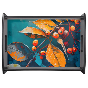 Fall leaves oil painted. Nature autumn foliage  Serving Tray