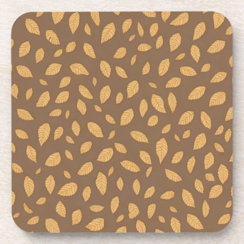 Fall Leaves on a Brown Background  Beverage Coaster