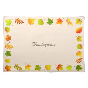 Fall Leaves on Beige Thanksgiving Cloth Placemat