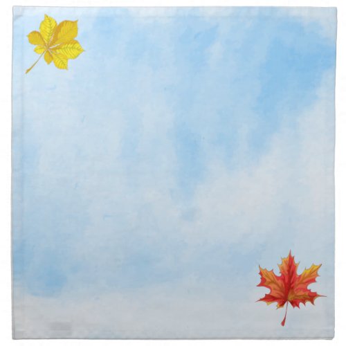 Fall Leaves on Blue Watercolor Wash Cloth Napkin